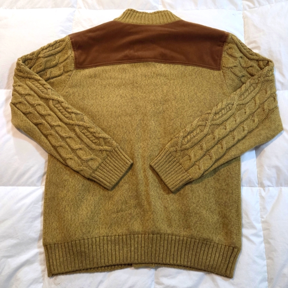 Fishermans Cable Knit Pile Fleece Lined Velvet Trim Cardigan Mens XXL Camel NWOT - Picture 2 of 4